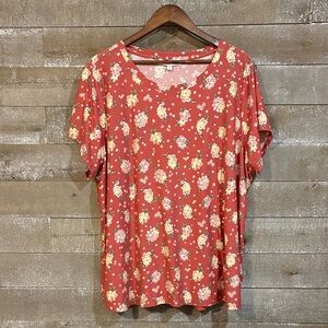 Planet Gold Red Floral Short Sleeve Top